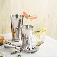 Kit de Barman en Bois de Bambou Creation Factory - Offre Spéciale - Shaker à Cocktails Boston en Acier Inoxydable - Ensemble Coctelera pour Barman