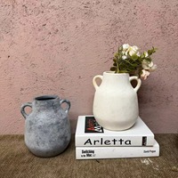 Vase en céramique Wabi-Sabi fait à la main avec double oreilles pour décoration florale de bureau
