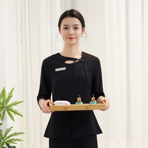 Women Beauty Salon Uniform Mid Sleeve Polyester Elegant Technician Suit For Spa Massage Foot Bath Ear Cleaning - Product Image 3