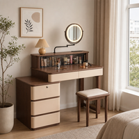 Coiffeuse moderne avec miroir LED à bras pivotant, vitrine en verre cannelé, armoire à 3 tiroirs verrouillable et tabouret