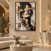 Peinture sur toile texturée de portrait de femme couleur or, art mural abstrait moderne pour la décoration de hall d'hôtel, chambre à coucher, bureau