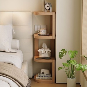 Solid Wood Corner <b>Shelf</b> <b>Wall</b> <b>Mounted</b> 4 Tier Natural Wood Color Bedroom Bedside Storage Organizer - Product Image 2