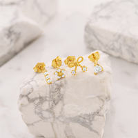 Hochwertige Vergoldete 925 Sterling Silber Prinzessinnen-Schliff Zirkon Schleife & Blume & Herz Ohrstecker für Damen Trendig