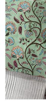 Tissu en coton imprimé floral vert menthe avec combinaison de tissu en coton rayé beige, textile doux et respirant pour la confection de kurtis.