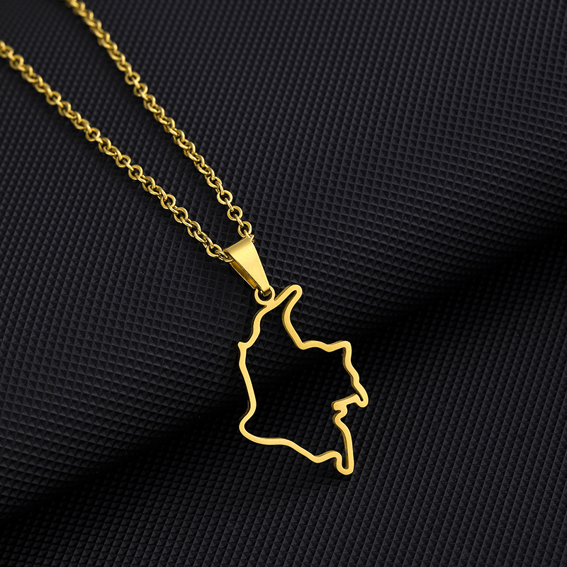 Stainless Steel Map Of Colombia Pendant Necklace - Colombian Jewelry For Women, Gold Plated Chain