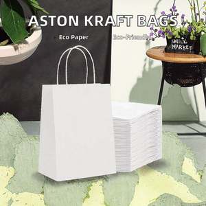 Bolsas de Papel Kraft Reciclado Blancas Medianas Aston con Asas de Tela para Compras, Fiestas y Promociones - Impresión de Logotipo y Grabado Personalizados - Product Image 3