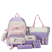 Conjunto de Mochila Oxford Impermeable Personalizada de 5 Piezas, Gran Capacidad, Escolar, Unisex, para Adolescentes, Linda Mochila Estudiantil con Forro de Algodón