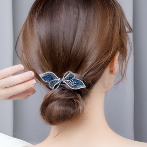 Jepit Rambut Kristal Paduan Logam Grosir - Pita Sutra 8.5cm Model Pegas Elegan Buatan Tangan untuk Wanita, Hadiah Hari Valentine dalam Kemasan Karton - Product Image 1