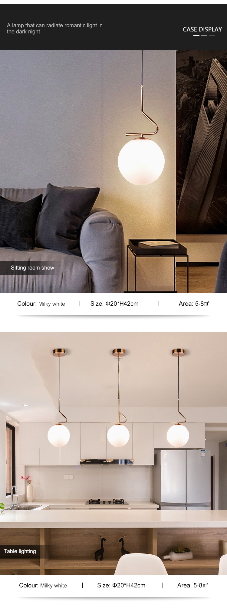 Hot selling Milky White Glass Living Room Golden Color modern Hanging pendant Light