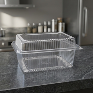 Boîte à charnière en PET recyclé éco-responsable transparente comme du cristal, capacité 2250 ML / 76 OZ, conteneur de boulangerie personnalisable, vente en gros - Product Image 3