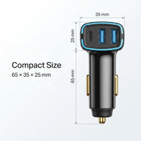 Chargeur de voiture 75W Triple PD 30W Type-C + 22.5W USB-A*2 avec anneau lumineux LED bleu glace, charge rapide et sûre, certifié FCC, OEM ODM
