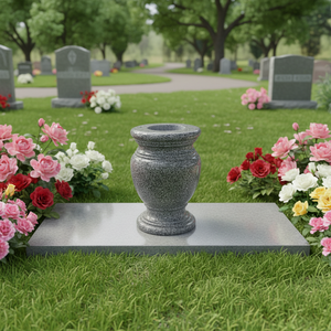 Vases commémoratifs en granit noir à prix d'usine avec gravure florale pour pierre tombale - Product Image 1