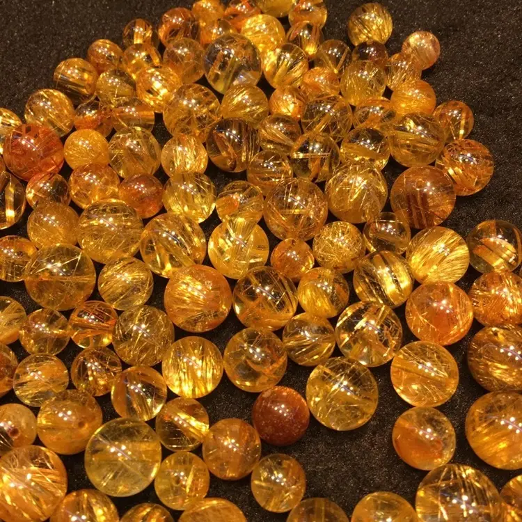 Wholesale golden rutilated quartz mix size round natural rutilated bead bracelet with hole