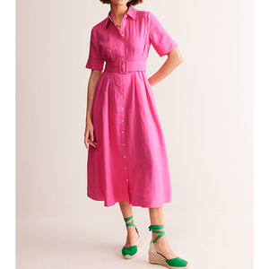 Moda donna Casual camicia di lino abito di alta qualità con chiusura a bottone frontale per donna - Product Image 5