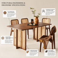 Table à manger de style japonais rétro et simple avec ensemble de table et chaises en rotin entièrement en bois couleur noyer