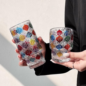 Creativo colorido rayado girasol en relieve vidrio <span class=keywords><strong>Murano</strong></span> beber jugo taza vaso apilable diamante whisky vidrio - Product Image 3