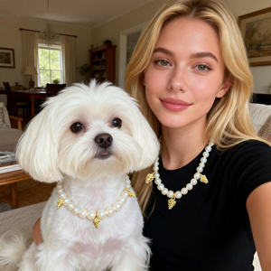 Collare per Animali Domestici alla Moda e di Alta Qualità con Ciondolo Classico in Perle e Rame Placcato Oro K - Product Image 1