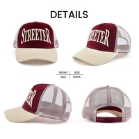 Gorra de béisbol de malla personalizada de calidad premium, de 5 paneles, bicolor, con logo bordado, gorra trucker de pana premium