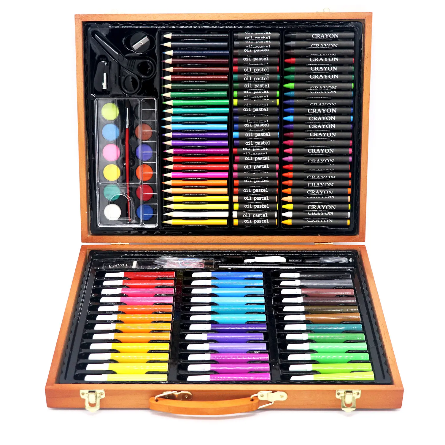 150PCS Wooden Box Drawing Set for Children Watercolor Pen Oil Pastel Crayon Solid Paints School Supplies
