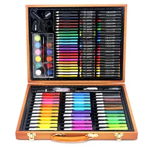 150PCS Wooden Box Drawing Set for Children Watercolor Pen Oil Pastel Crayon Solid Paints School Supplies