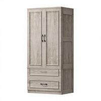 Armoire rustique en bois massif, style antique rétro, avec 2 tiroirs et portes à panneaux surélevés, pour petite chambre, meubles de maison