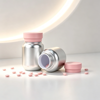Flacon de complément alimentaire en aluminium rose personnalisé à double couche avec bouchon à vis, vide, pour pilules, comprimés, gélules et produits de santé