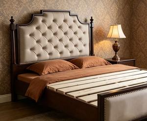 Premium Queen Size Tufted Upholstered <b>Bed</b> With Nailhead Trim & Dark Wood <b>Frame</b> For Bedroom - Product Image 4
