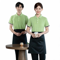 Polo unisexe en tissu tricoté en polyester, écologique, avec impression par transfert thermique, à manches courtes et fermeture boutonnée, pour uniforme de café-bar et restaurant