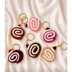 Cute swiss Roll Keychain Oval Shape Woven Pattern Multicolor Design Swiss Roll <b>Key</b> Ring Hand Made Hot Sale Crochet Roll Keyring - Product Image 4