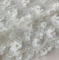 Tela de Tul 100% Poliéster con Bordado de Flores 3D y Cuentas, Tela de Alta Calidad para Vestidos de Novia para Niñas