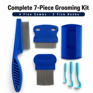 Kit Resistente per la Toelettatura e la Rimozione di <span class=keywords><strong>Zecche</strong></span> per Animali Domestici, 7 Pezzi, con 4 Pettini in Acciaio Inossidabile e 3 Ganci per <span class=keywords><strong>Zecche</strong></span>, per Cani e Gatti, in Plastica - Product Image 4