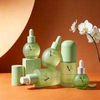 Ensemble de flacons et pots cosmétiques vides en verre dépoli vert, forme capsule unique, 40ml, 100ml, 120ml, 50g, 100g, pour soins de la peau et lotions