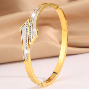 Pulsera de Joyería de Moda para Mujer, Brazalete de Acero Inoxidable con Zirconia, Joyería Fina - Product Image 1