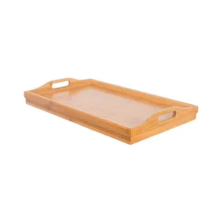 Home Lap Desk Bed Tray Bamboo Table Handles Portable Laptop Stand Natural Foldable Breakfast Serving Tray Pull Down Legs