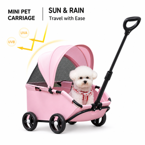 Mini <span class=keywords><strong>chariot</strong></span> pliable <span class=keywords><strong>pour</strong></span> animaux de compagnie, ultra léger (1,5 kg) avec auvent pare-soleil et poignée de traction <span class=keywords><strong>pour</strong></span> chats et petits chiens, idéal <span class=keywords><strong>pour</strong></span> les voyages, le shopping et l'exportation - Product Image 1