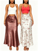 Jupe longue en satin de soie ultra-luxe et jupe décontractée imprimée pour femme, taille haute, élégante et personnalisée, vente en gros