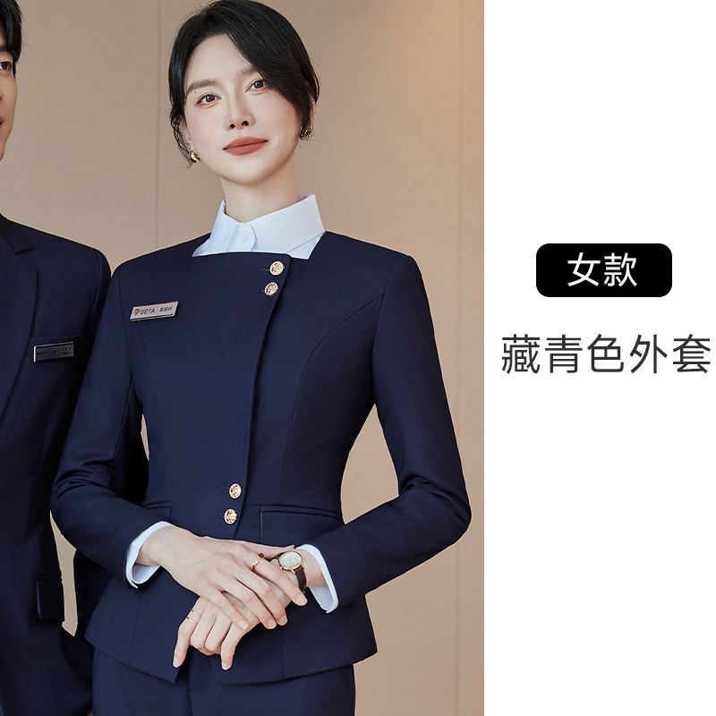 Navy blue single-piece suit for women