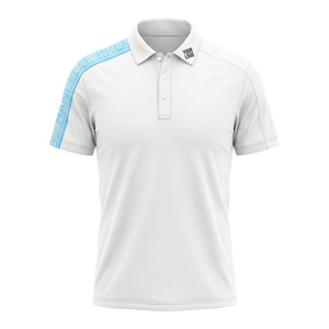 Men's White Short Sleeve Polo Shirt Solid Color Knitted Polyester Quick Dry Casual Wear Button Front and Logo on Left Sleeve - Product Image 1