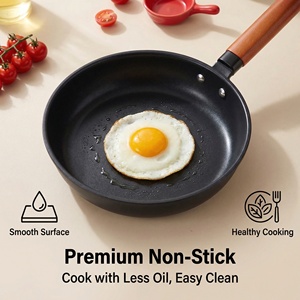 5pcs Wok en fonte noire Batterie <span class=keywords><strong>de</strong></span> cuisine Fournisseurs Poignée en bois antiadhésive Wok en acier au carbone Batterie <span class=keywords><strong>de</strong></span> cuisine - Product Image 2