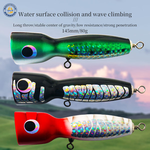 Wooden Popper Lure 80g Topwater <b>Floating</b> Bait For Sea <b>Fishing</b> Saltwater Fish Target - Product Image 3
