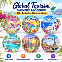 Ensemble de sous-verres en céramique souvenir des Bahamas des Caraïbes avec motif flamant rose et plage tropicale, support en liège, boîte cadeau, fournisseur en gros OEM ODM