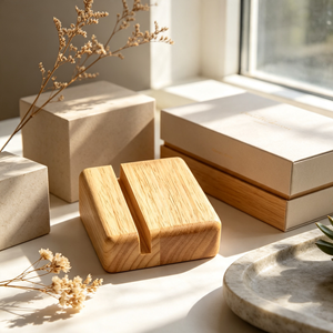 Support de cartes de visite en bois massif personnalisé, finition polie et vernie, présentoir de bureau, fabricant OEM, multifonction - Product Image 2