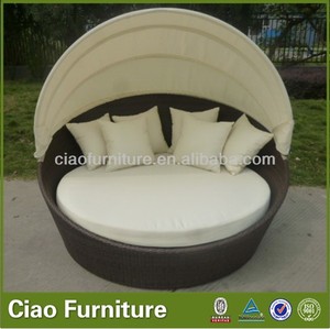 Per il tempo libero all'aperto spiaggia bianco vimini giorno mobili in Rattan sintetico Patio rotondo lato piscina Daybed con baldacchino - Product Image 5