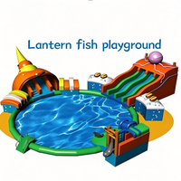 Parc aquatique gonflable commercial avec toboggan gonflable en forme de poisson lanterne, grenouille, crabe, dinosaure, piscine gonflable, location pour divertissement extérieur