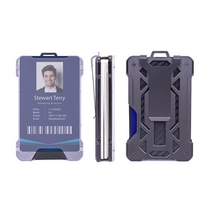 <b>Slim</b> Aluminum Card Holder Carbon Fiber Pattern Blue Clip Closure 30mm Thick Wallet for Credit Cards and ID - Product Image 6