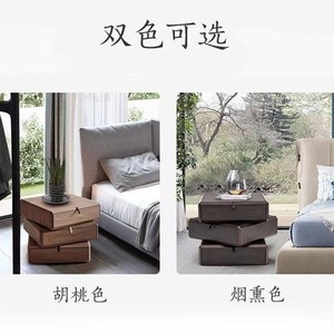 Mesita de Noche Giratoria Moderna y Minimalista de Madera Maciza de Nogal Ahumado con Acabado Negro Mate, Mueble de Almacenamiento para Dormitorio o Sala de Estar - Product Image 4