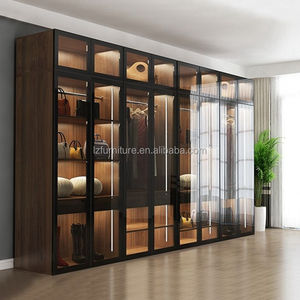 Best Fashion <b>Wardrobe</b> Wooden <b>Wardrobe</b> High Glass Door With LED Light In Bedroom Custom Cabinets Factories - Product Image 4