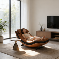Chaise longue ergonomique moderne en cuir brun, fauteuil inclinable incurvé de luxe, canapé-lit rembourré pour salon intérieur