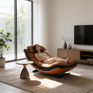 Chaise longue ergonomique moderne en cuir brun, fauteuil inclinable incurvé de luxe, canapé-lit rembourré pour salon intérieur - Product Image 5