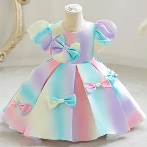 Bambini 1 ° anno compleanno sera vestito da festa matrimonio fiore ragazze vestito bambini elegante vestito da principessa Bowknot